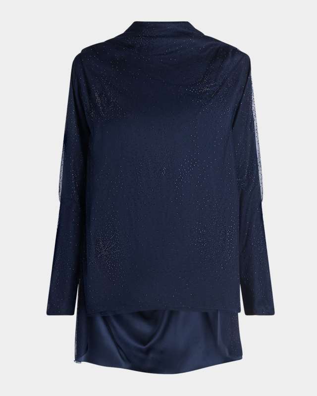 Embellished Silk Backless Oversized Tunic Blouse